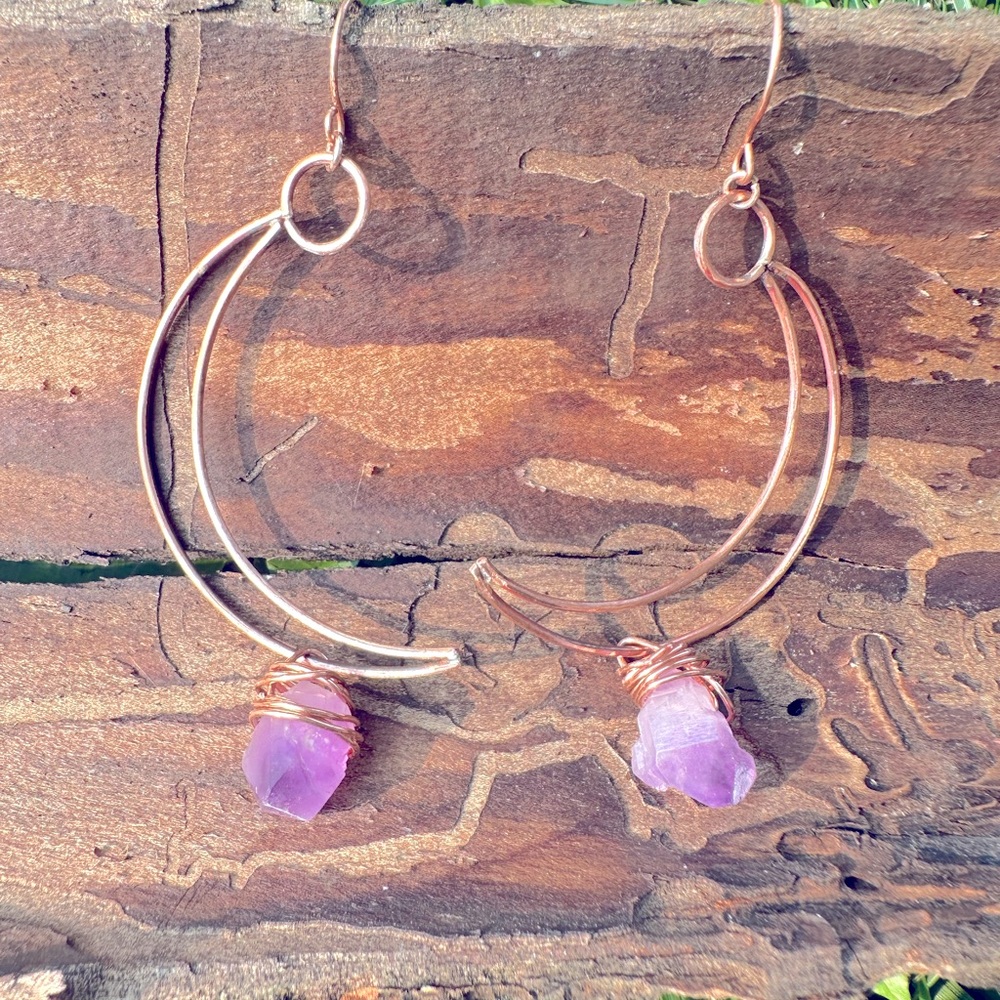 Amethyst & pure copper earrings